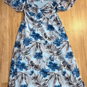 Baltic Born Blue and Brown Floral Maxi Dress - Size Large